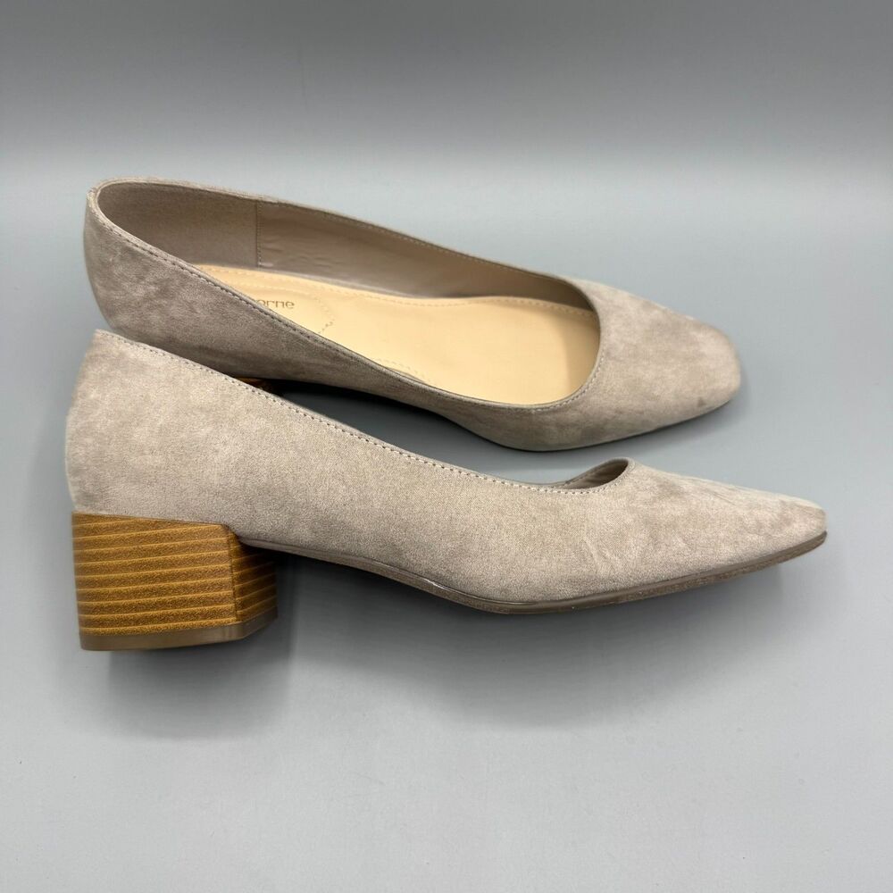 Liz Claiborne Memory Foam Block heel Pumps Taupe Faux Suede Women’s Size 8.5 W